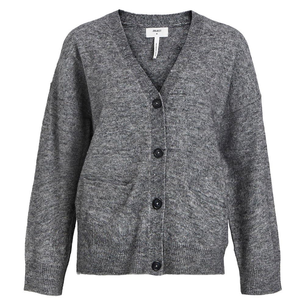 Object Damen Objminna L/S Knit Cardigan Noos Strickjacke XS Dark Grey Melange, XS Dark Grey Melange
