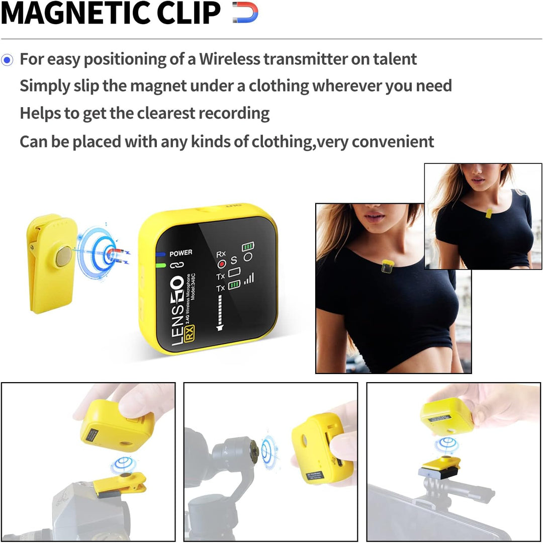 LENSGO 348C 2,4G Drahtloses Lavalier Mikrofon, 32GB TF-Kartensteckplatz kompakte Mikrofon Kabellos M