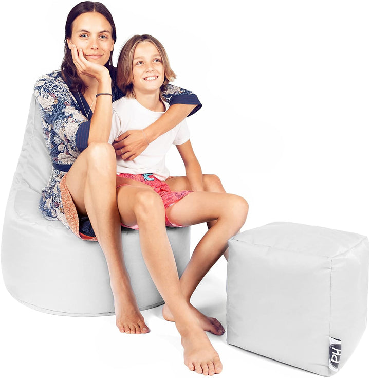 PATCH HOME Gamer Sessel inkl. Würfel Bean Bag Set Ø75cm, 30cm Sitzhöhe, 80cm Höhe + 35x35cm Würfel W