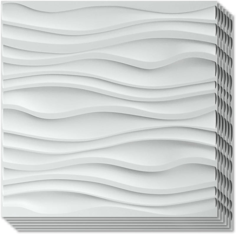 Art3d 3d Wandpaneele PVC Wave Board Strukturierte 3D-Wand Panels Weiss, 50x50cm (12er Pack)