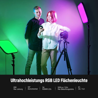 NEEWER RGB168 18,3" 60W RGB LED Videoleuchte Panel Set mit Stative Ständer App Steuerung 360°Vollfar