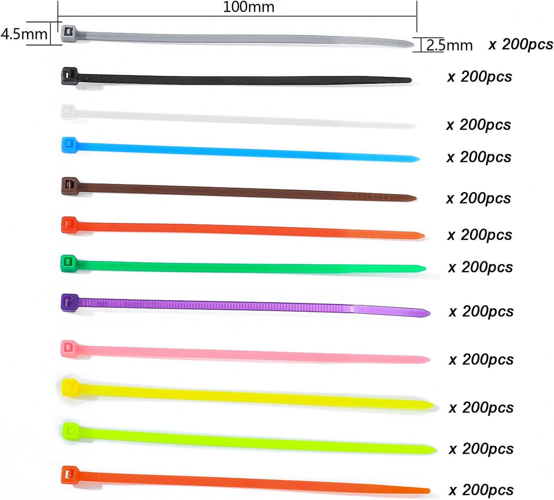 Farbige Nylon-Kabelbinder, 3mmx100mm, UV-beständig – Set für Zuhause, Büro, Garten, Garage, Werkstat