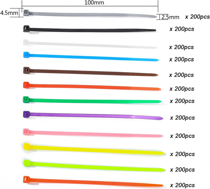 Farbige Nylon-Kabelbinder, 3mmx100mm, UV-beständig – Set für Zuhause, Büro, Garten, Garage, Werkstat