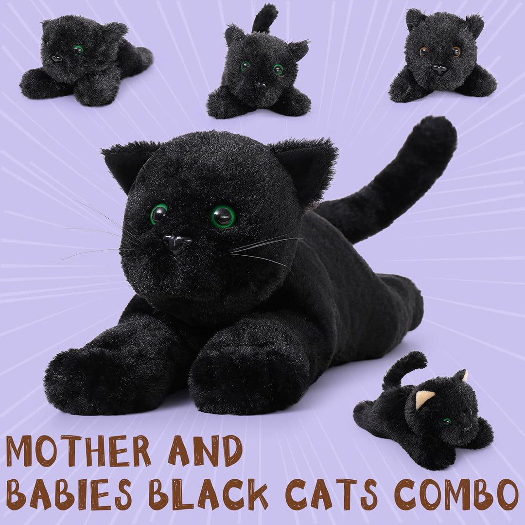 MorisMos 5 stücke Katze schwarz Plüschtier Set, liegend - 52cm Länge - gross schwarzkatze Kuscheltie