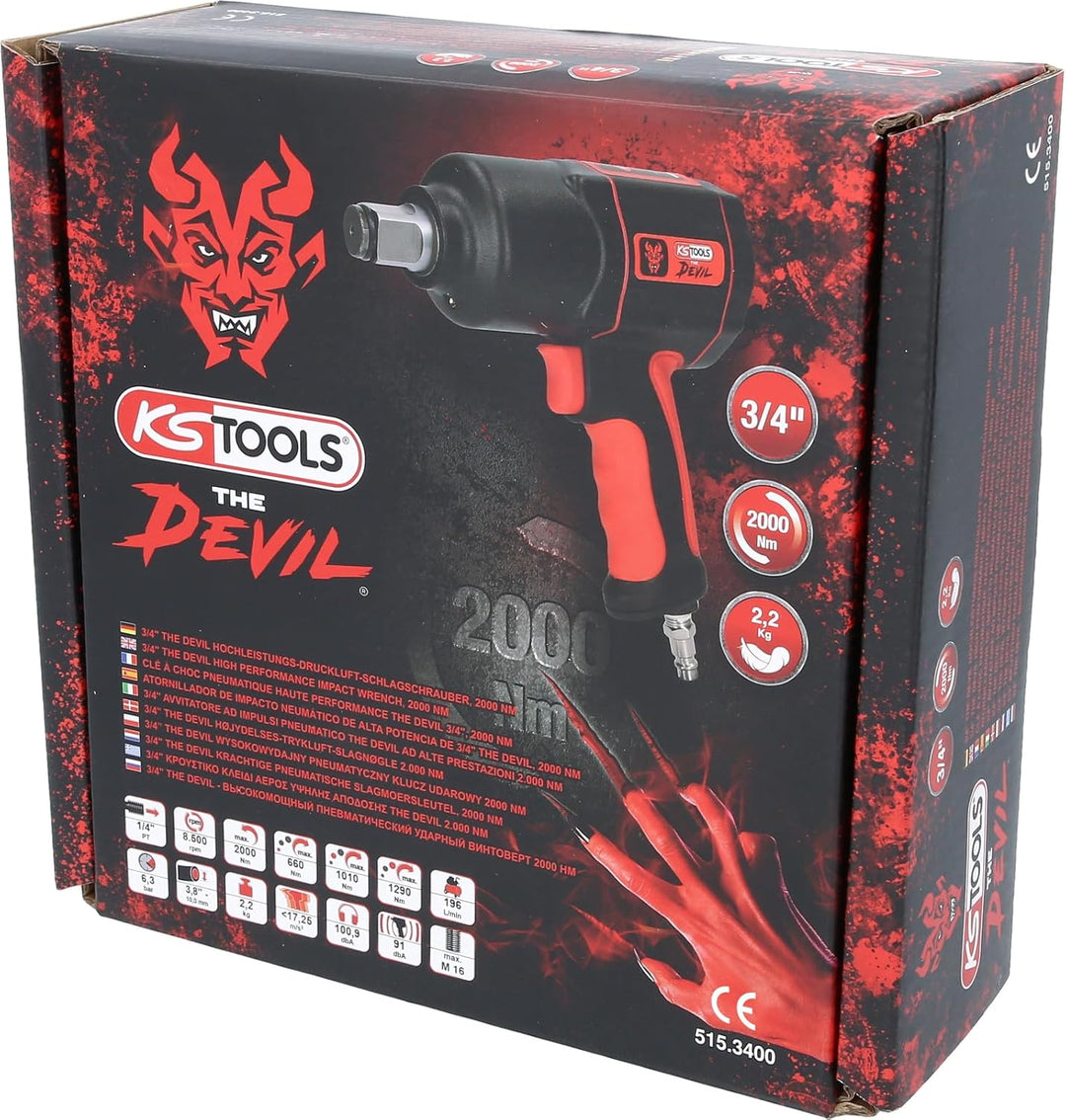 KS Tools 515.3400 3/4" THE DEVIL Hochleistungs-Druckluft-Schlagschrauber, 2000Nm Single, Single