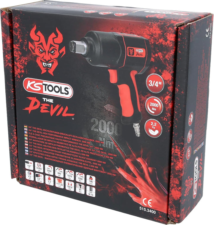 KS Tools 515.3400 3/4" THE DEVIL Hochleistungs-Druckluft-Schlagschrauber, 2000Nm Single, Single