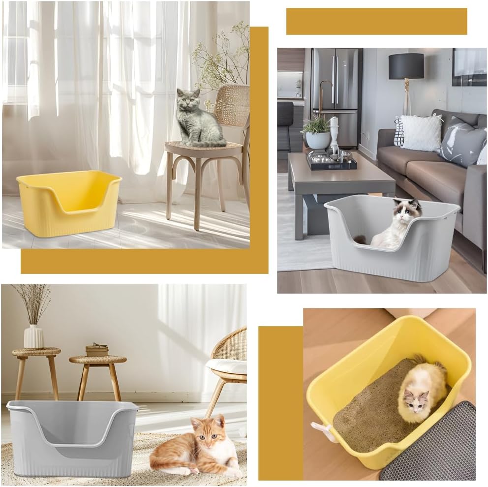 Katzenklo Offen Gross 64x45x33cm, Katzentoilette Hoher Rand Ohne Deckel Katzen Klo Cat Litter Box Sp