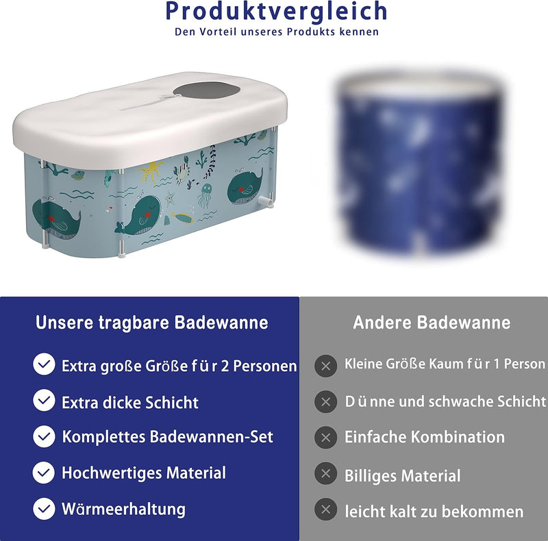 140cm tragbare faltbare Badewanne mit Metallrahmen, grosse Familie Badewanne für Erwachsener, effizi