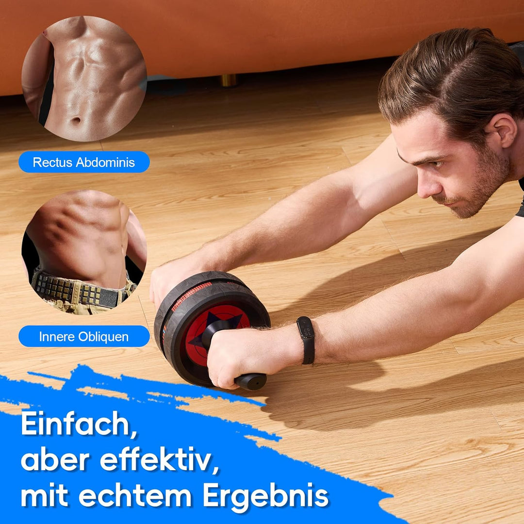 EnterSports Bauchroller, Bauchmuskeltrainer, Bauchmuskelroller mit Zwei Kniematte, Bauchrad Für Bauc