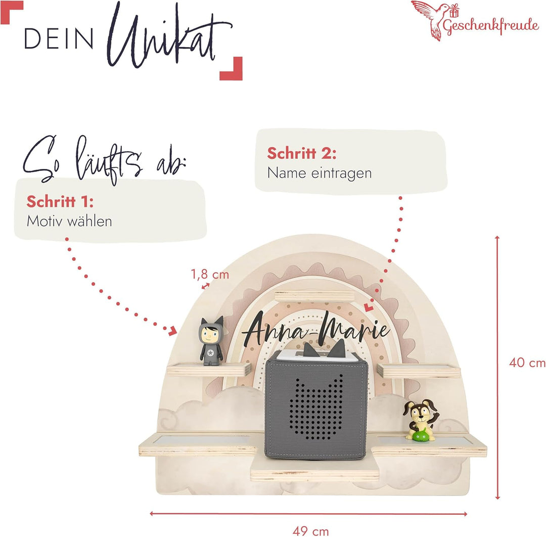 Geschenkfreude Personalisiertes Tonie Regal Mädchen Kinderzimmer - Kinder Wandregal für Tonie Hörfig