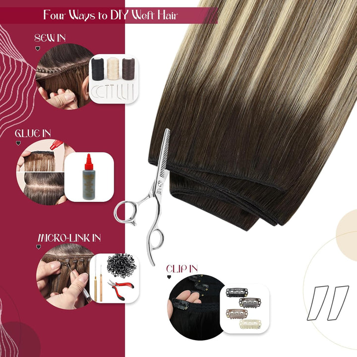 Vivien Tressen Echthaar 100 Gramm 50cm Braun Balayage Extensions Echthaar Tressen zum Einnähen Braun