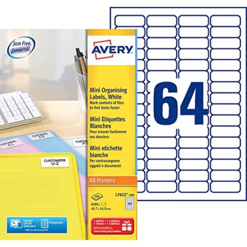 Laseretikett Avery 16,9 x 45,7 mm weiss 100 Blatt 64 Etiketten pro Blatt