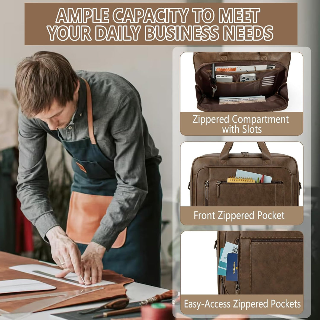 RAINSMORE Aktentasche Herren Vintage, Leder Arbeitstasche, 16 Zoll Laptoptasche Wasserdicht, Busines