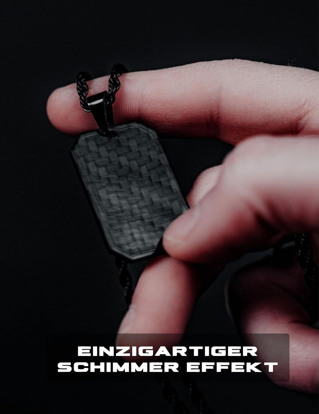 CRBNCNCPT® Kette mit Carbon Fiber Dog Tag Anhänger | Schwarze Edelstahlkette | Rope Chain | Edle Män