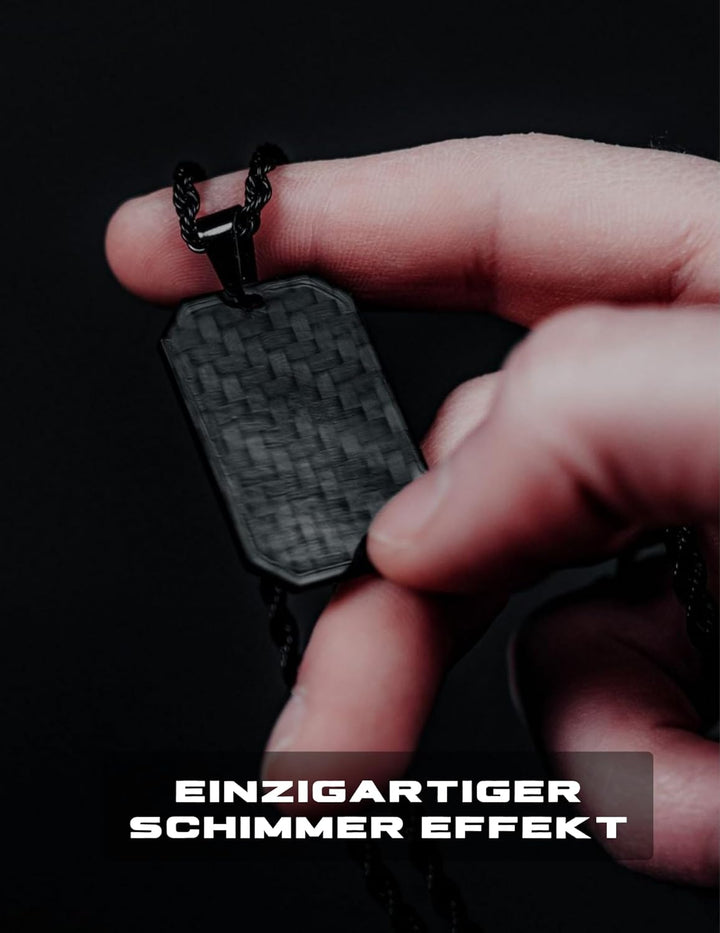 CRBNCNCPT® Kette mit Carbon Fiber Dog Tag Anhänger | Schwarze Edelstahlkette | Rope Chain | Edle Män