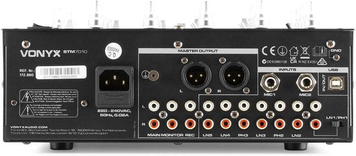 SkyTec STM-7010 - DJ Mischpult, 4 Kanäle mit USB-Eingang, Club Mixer, DJ Mixer, MIC-Inputs, DMX, Cro
