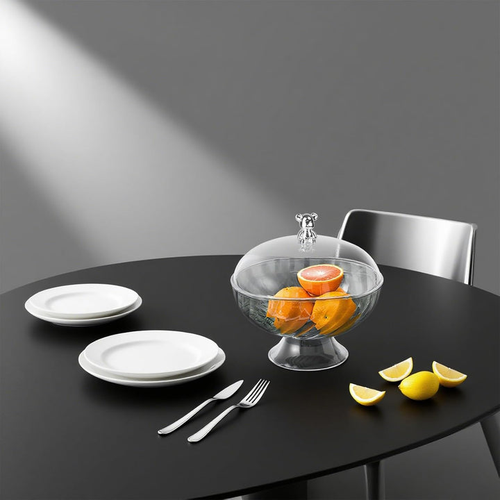 Obstschale mit Deckel und Abtropfeinsatz – Kunststoff Fruchtschale mit Fuss für Tischdeko, Snackscha