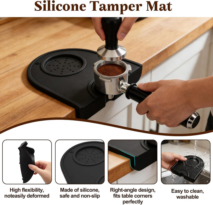 Abklopfbehälter-Set mit Barista-Pinsel & Tamping Matte, Geräuschloser Knock-Box für Siebträger, Inkl