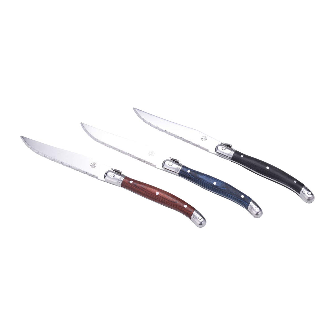 LAGUIOLE - Set mit 6 Steakmessern auf Holzklotz