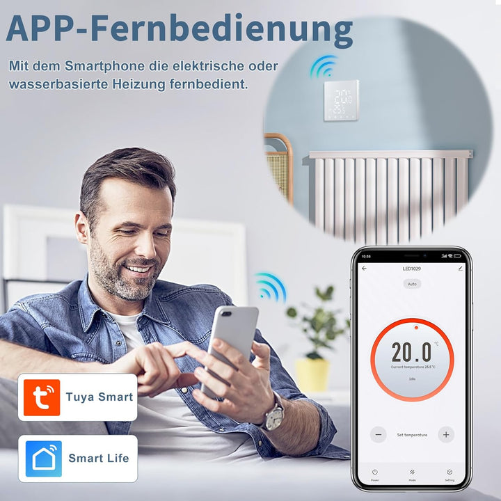 CNBINGO Smart Thermostat Unterputz mit Fühler, Digitaler Raumthermostat für Elektrische Heizung, kom