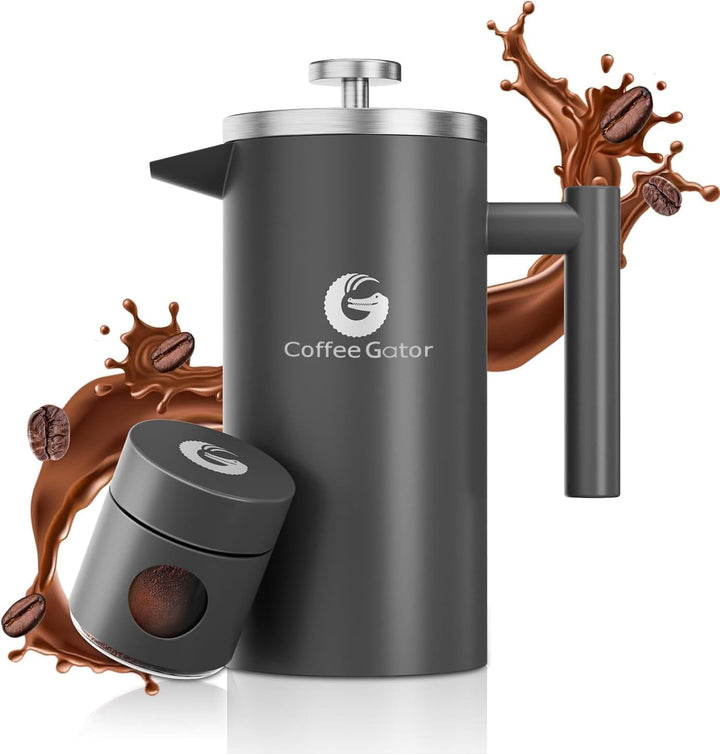 Coffee Gator French Press Kaffeebereiter - Thermo-Kaffeekanne aus Edelstahl für länger heissen Kaffe
