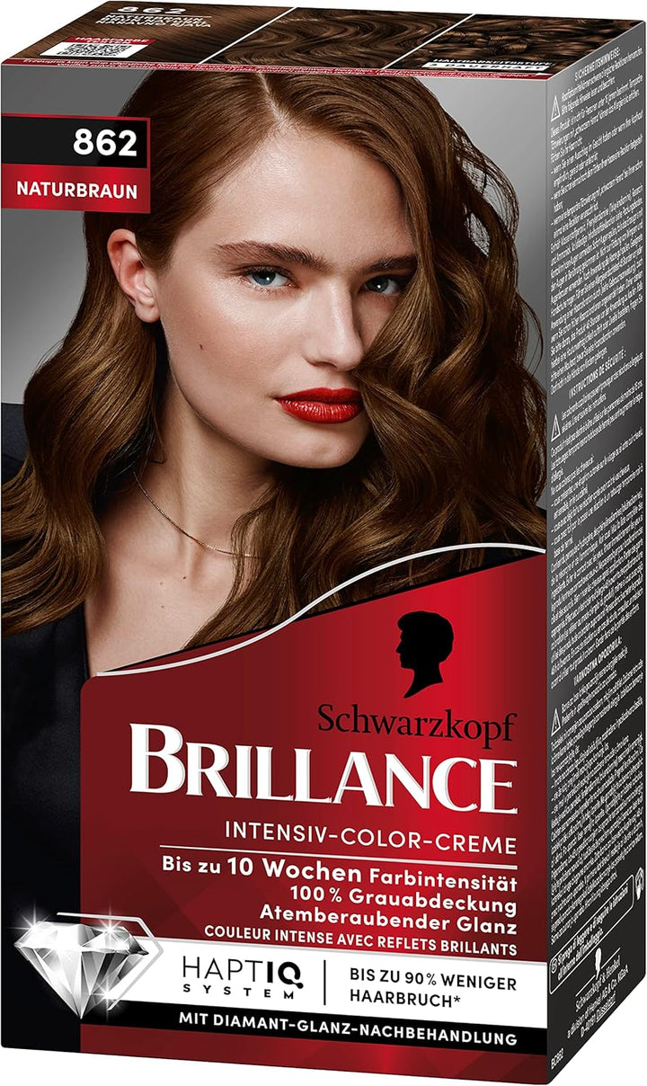 Brillance Intensiv-Color-Creme 862 Naturbraun (160 ml), dauerhafte Haarfarbe mit Diamant-Glanz und P