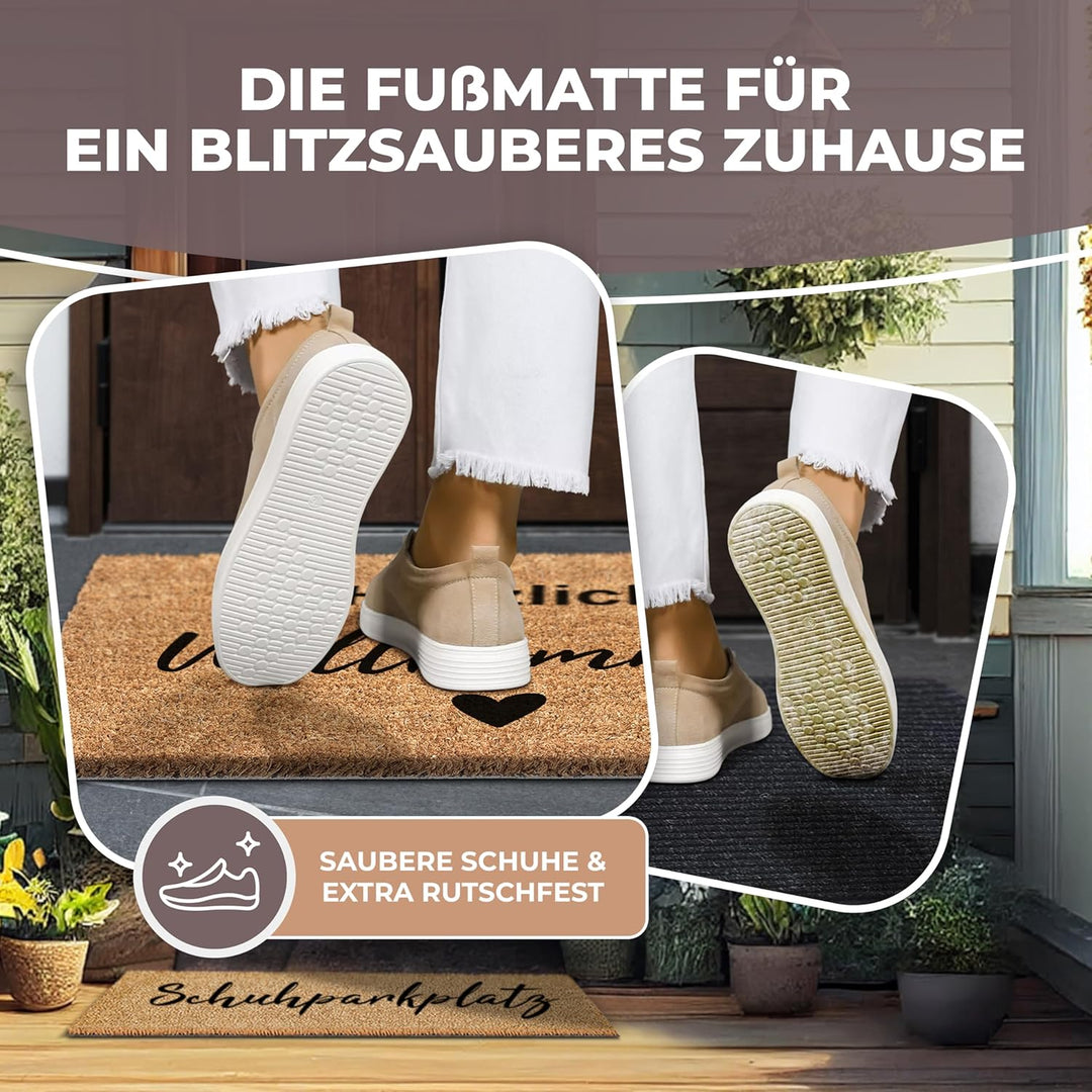 Kokos Fussmatte 60x40 Willkommen I Extra langlebige & rutschfeste Kokosmatte I Für Innen & Überdacht
