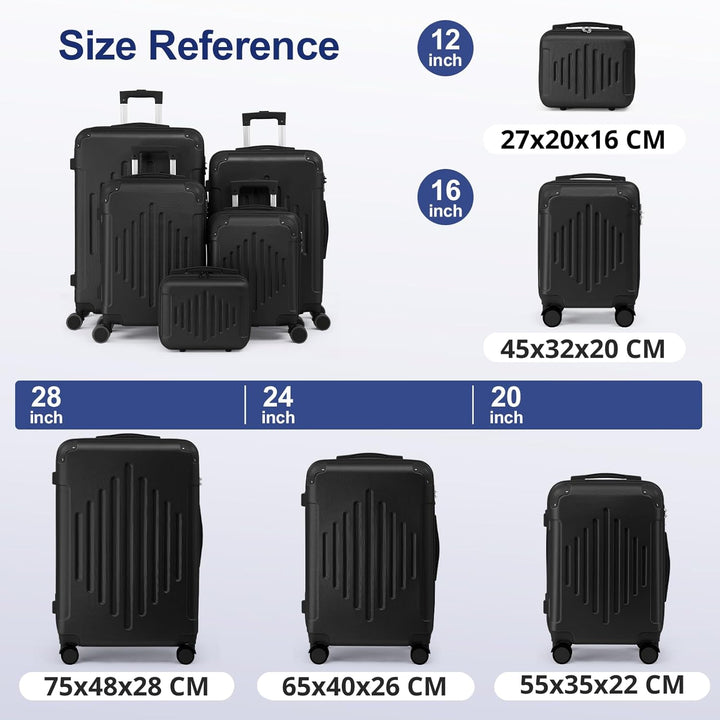 LALAHO Kofferset 5 teilig, Reisekoffer Set mit Kosmetikkoffer, Hartschalen Koffer Set aus ABS, Gepäc