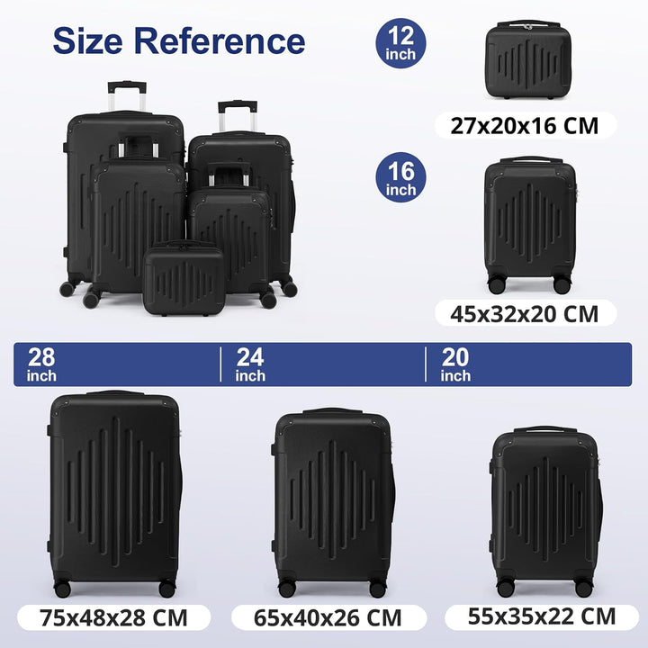 LALAHO Reisekoffer Koffer Trolleys Hartschale (Schwarz, M) Schwarz-1 M (55CM), Schwarz-1 M (55CM)