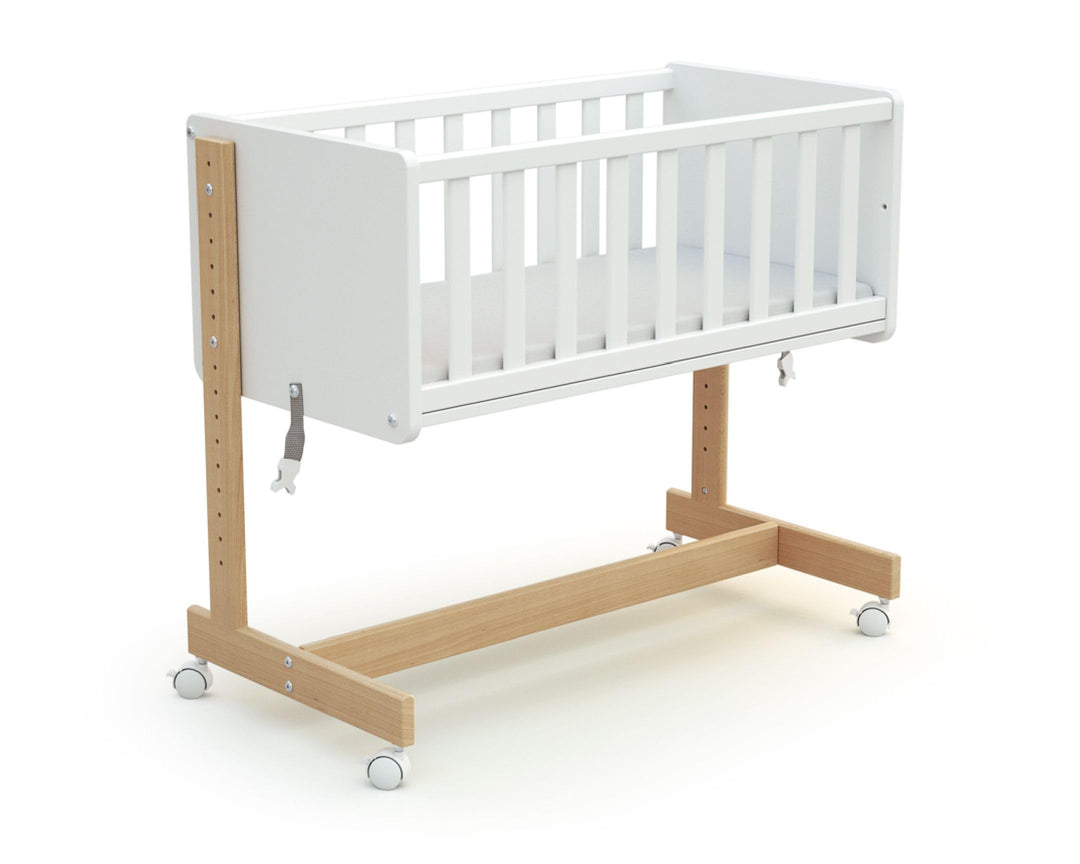 AT4 - Umwandelbare Co-Sleeping-Wiege CONFORT Holz Weiss und Buche Lackiert 40 x 80 Kinderbett Weiss/