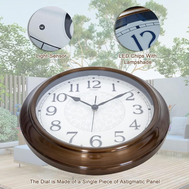 OCEST Leuchtende Wanduhr, 38,1 cm, gross, wasserdicht, leise, nicht tickend, batteriebetrieben, Quar