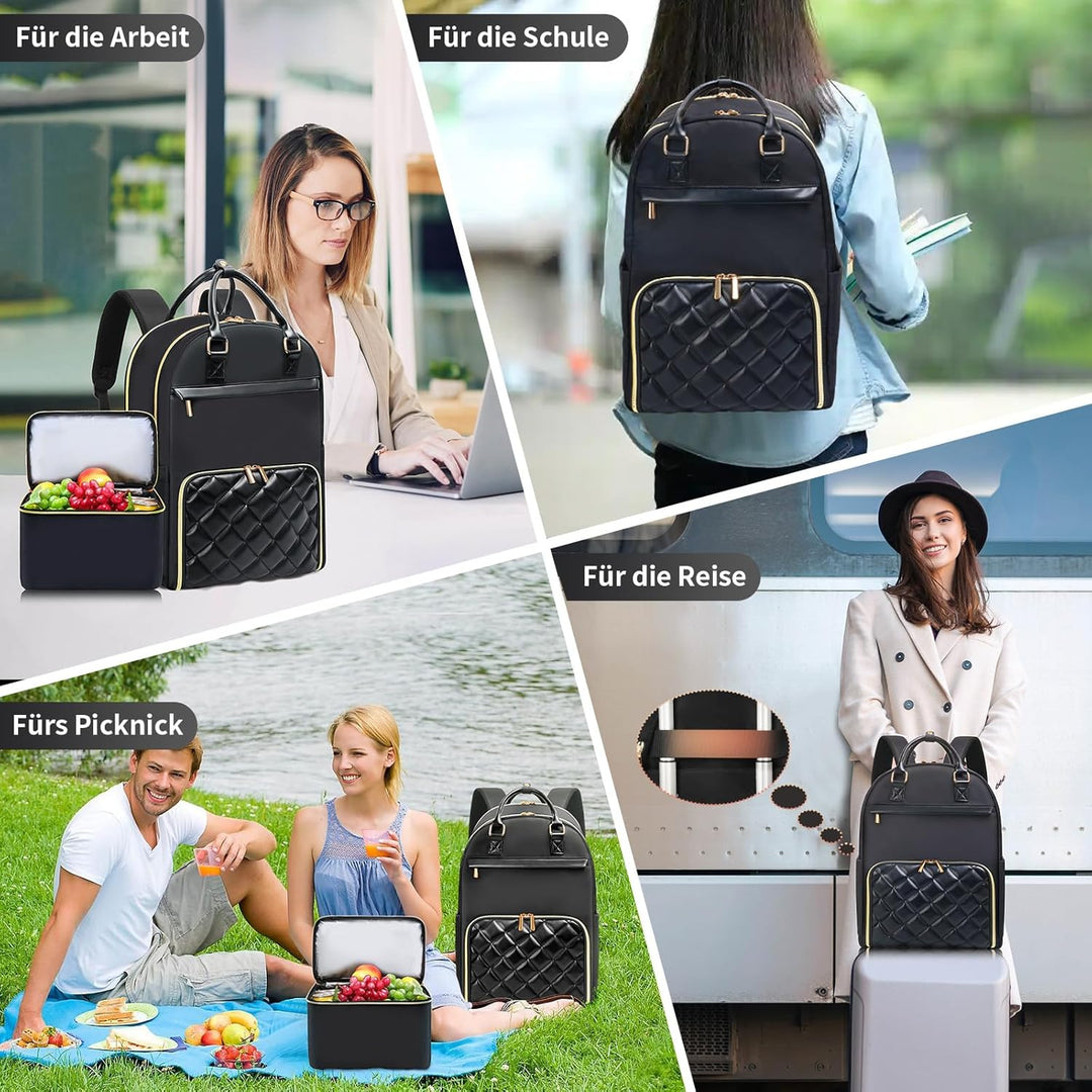 Jetviivid Lunch Rucksack Damen, Laptop Rucksack 15,6 Zoll mit Isoliertes Kühltasche, 2-in-1 Arbeitsr