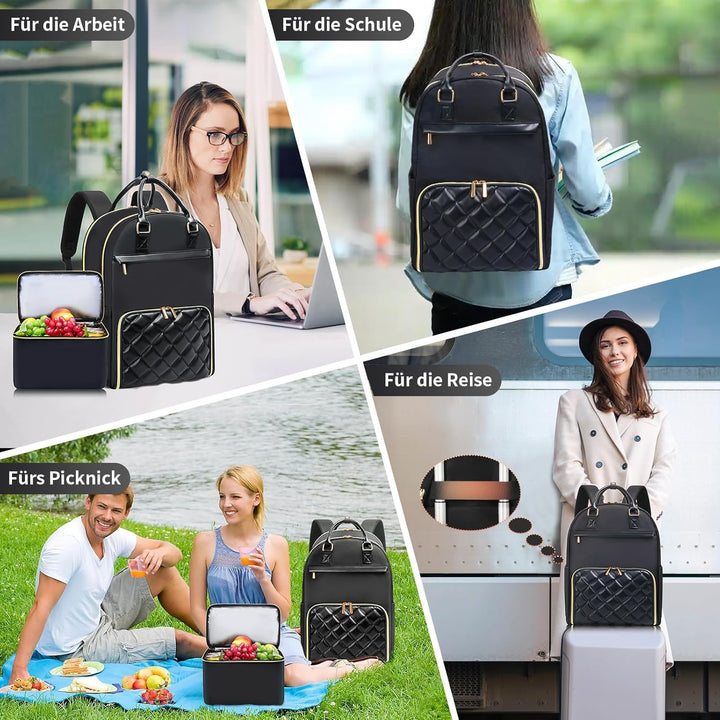 Jetviivid Lunch Rucksack Damen, Laptop Rucksack 15,6 Zoll mit Isoliertes Kühltasche, 2-in-1 Arbeitsr