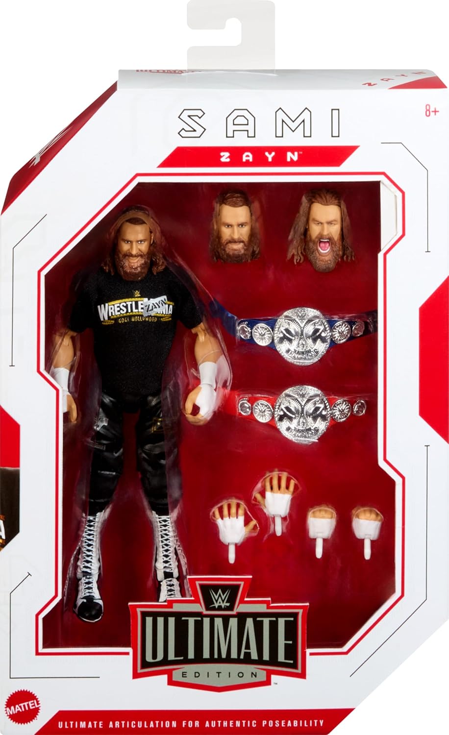 Mattel WWE Ultimate Edition Actionfigur & Zubehör, 15,2 cm Sami Zayn Sammelset mit austauschbaren Kö