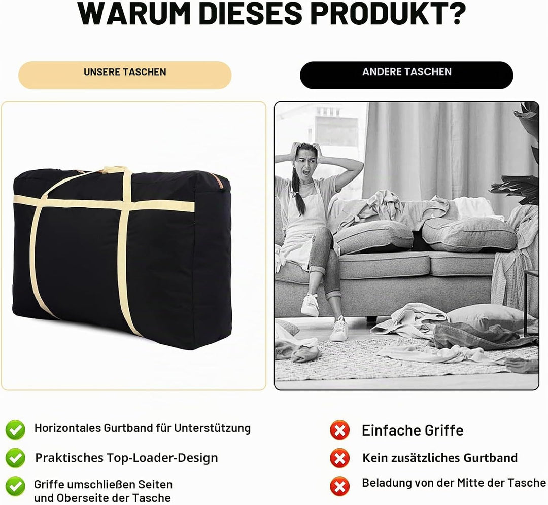 2 Stück 180L Extra Grosse Aufbewahrungstasche, 600D Oxford Heavy-Duty Umzugstaschen mit Verstärkten
