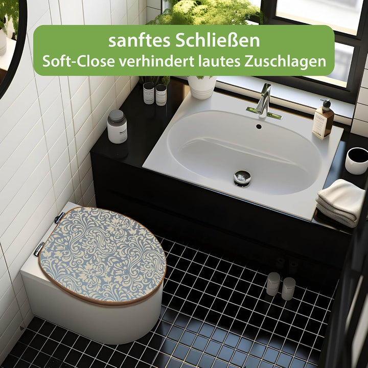 banjado Design WC Sitz Bambus Absenkautomatik 45,8x37,5cm - Toilettendeckel mit Absenkautomatik Holz