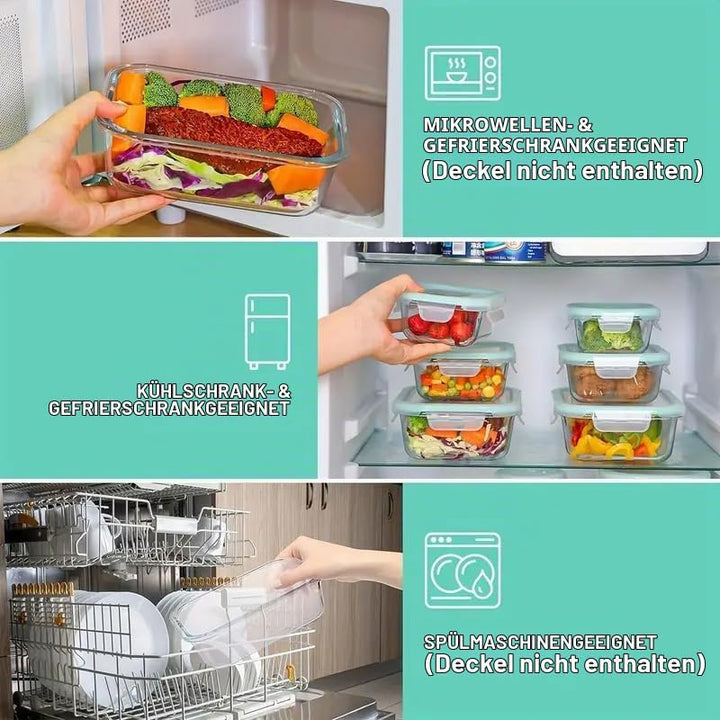 Familien-Set Meal Prep Boxen – 370-640-1040-1520ml Frischhaltedosen Glas Mit Deckel Blau | Mikrowell