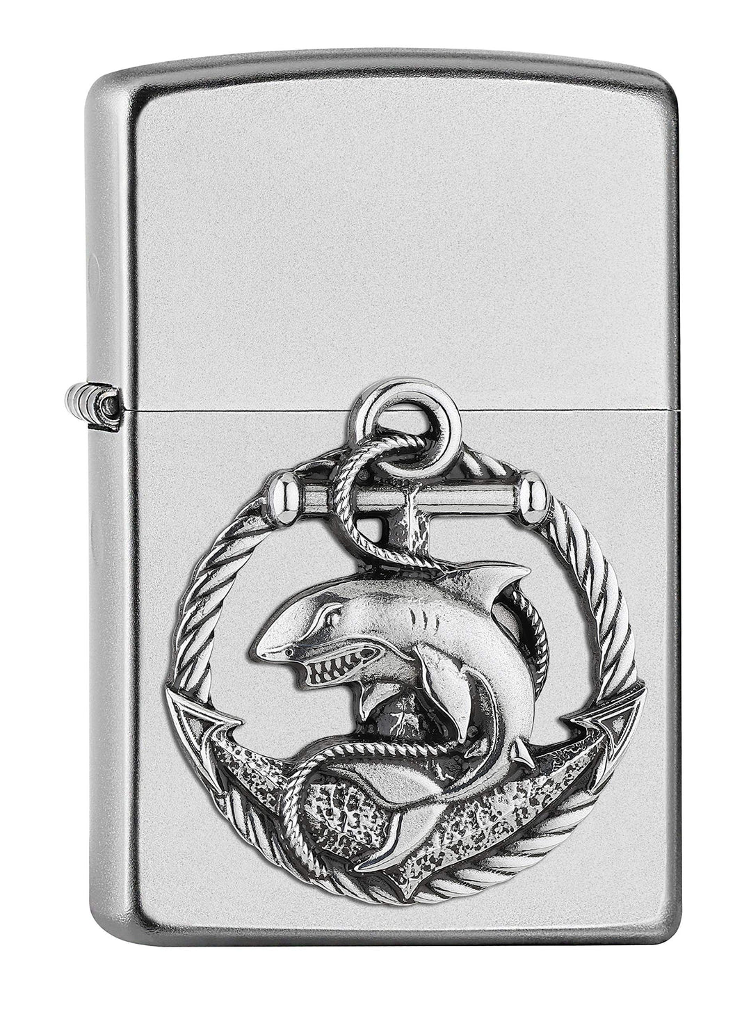 ZIPPO 2007130 – Shark Emblem, Satin Chrome – Benzin Sturm-Feuerzeug, nachfüllbar, in hoch-wertiger G