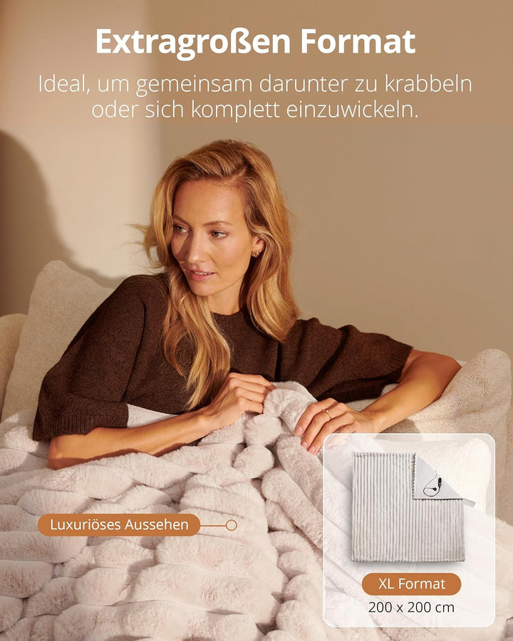 Duux Yentl Striped Elektrische Wärmedecke – 200x200 cm – Extra weich – 9 Heizstufen & Timer – Waschb