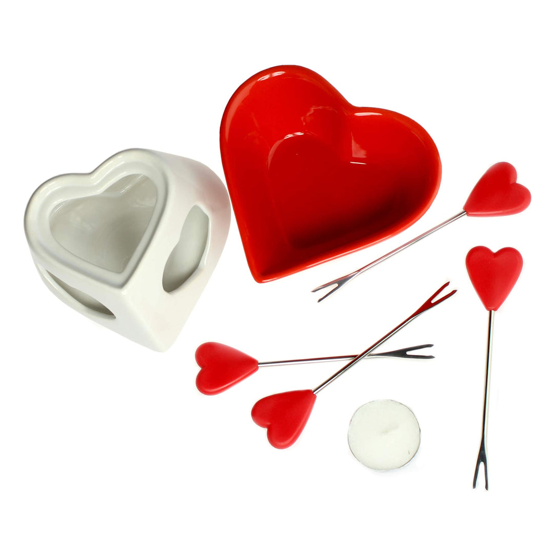 Monsterzeug Schokoladenfondue in Herzform, Süsses Fondue Set, Set mit Fondue und 4 Gabeln, Fondue Sc