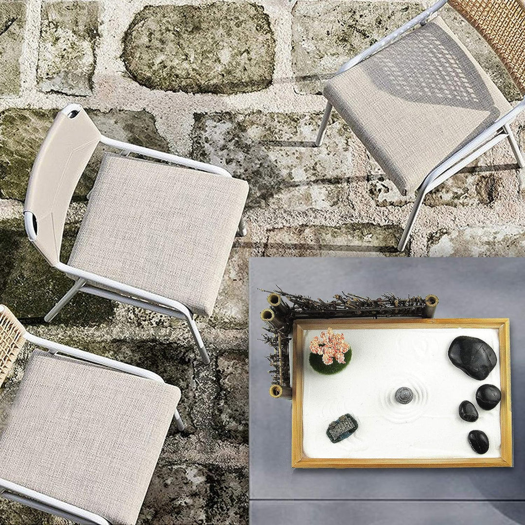 Artcome Japanese Zen Sand Garden for Desk with Rake, Stand, Rocks and Mini Furnishing Articles - Off