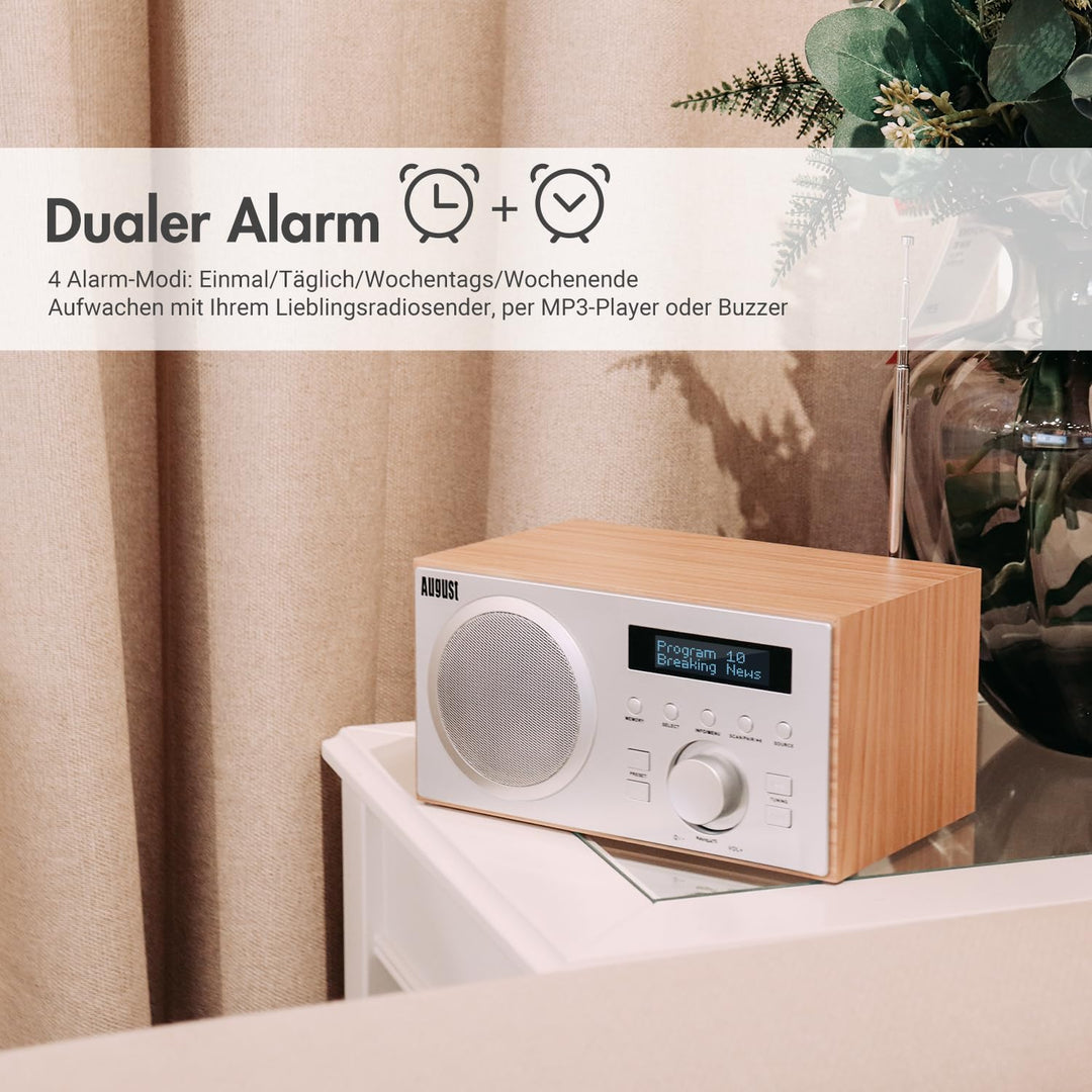 DAB+/FM Radio mit Bluetooth-August MB420-Digitales Küchenradio mit Holzgehäuse mit RDS-Funktion 60 P
