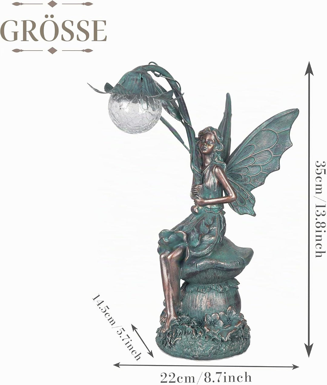 TERESA'S COLLECTIONS Gartenfiguren für aussen, Gartendeko für draussen, 35cm Sitzende Elfen mit Sola