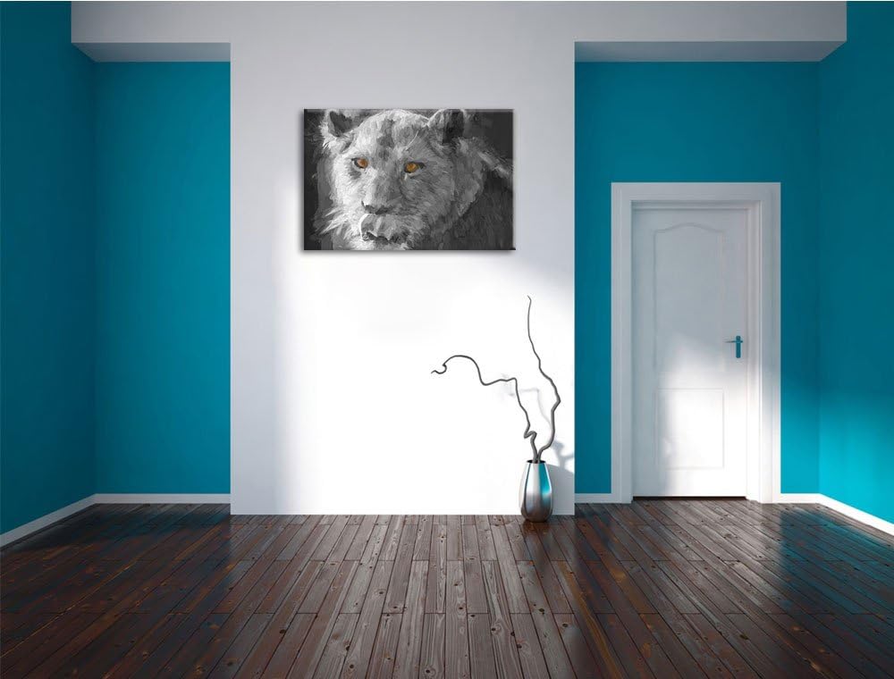 anmutige Löwin schwarz/weiss Deluxe Format: 100x70 cm auf Leinwand, XXL riesige Bilder fertig gerahm