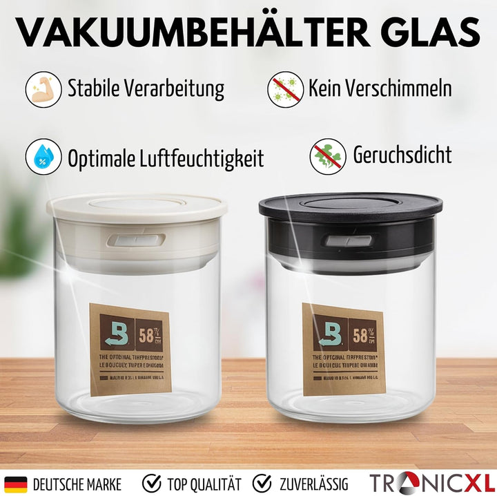 TronicXL 2x 700ml Vakuum Kräuter Borosilikat Glas Aufbewahrung Vorratsglas Ernte luftdicht Glasbehäl