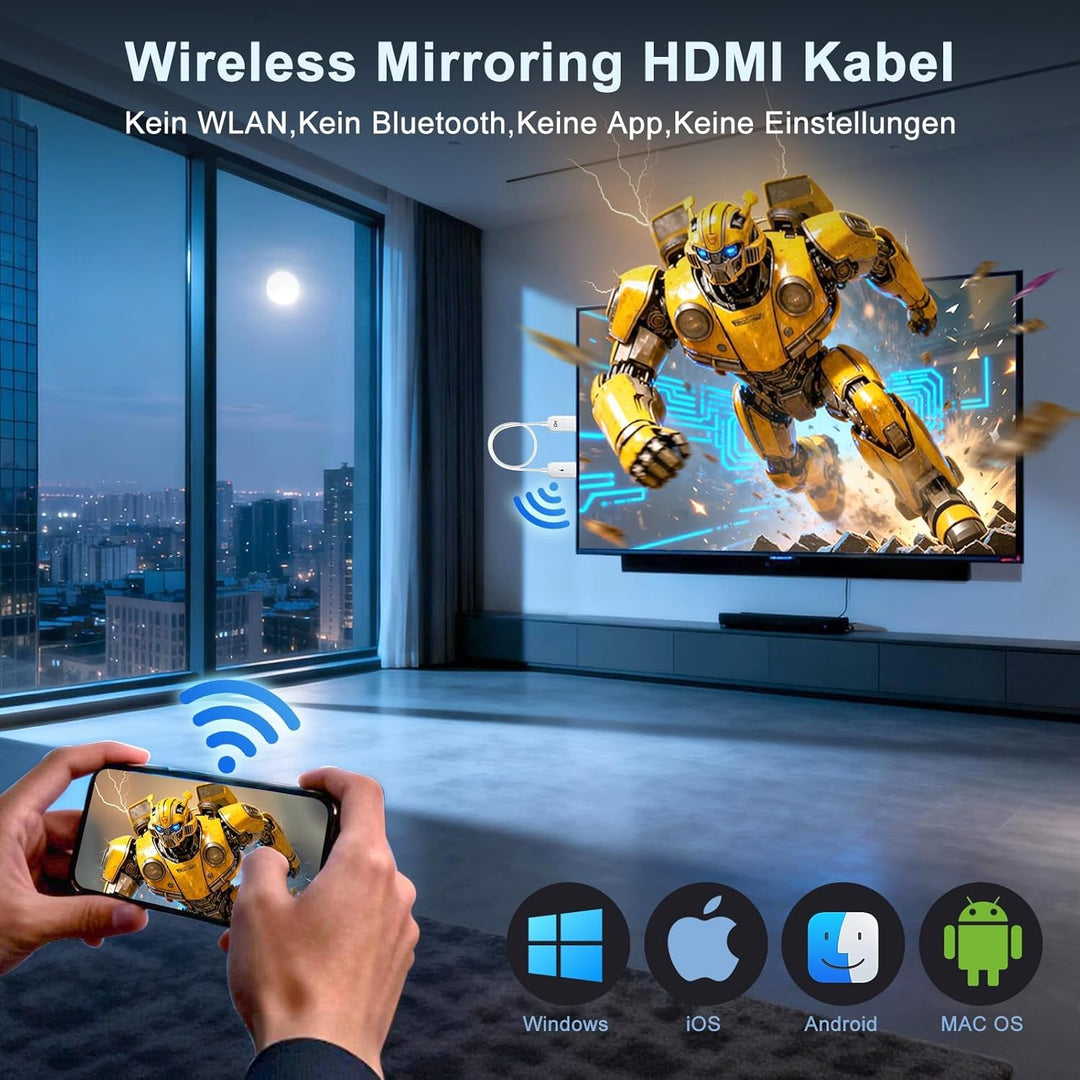 Wireless HDMI Adapter, Wireless Miracast Display Adapter mit Screen Mirror für TV von iPhone/i-Pad/M