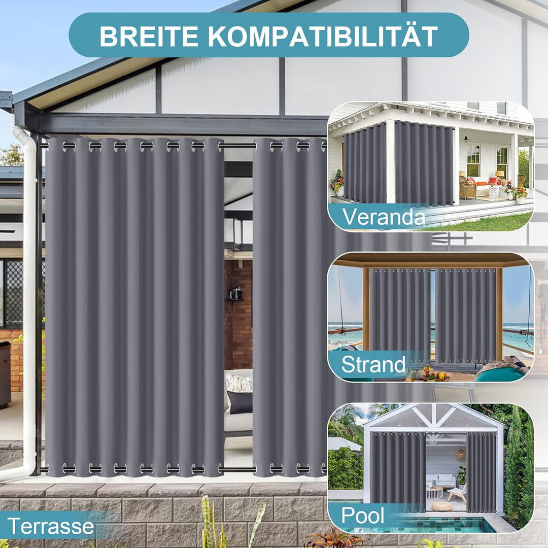 Lapalife Outdoor Vorhang Wasserdichter extra breit Oben und unten mit Ösen,B254XH243cm Wetterfest Ou