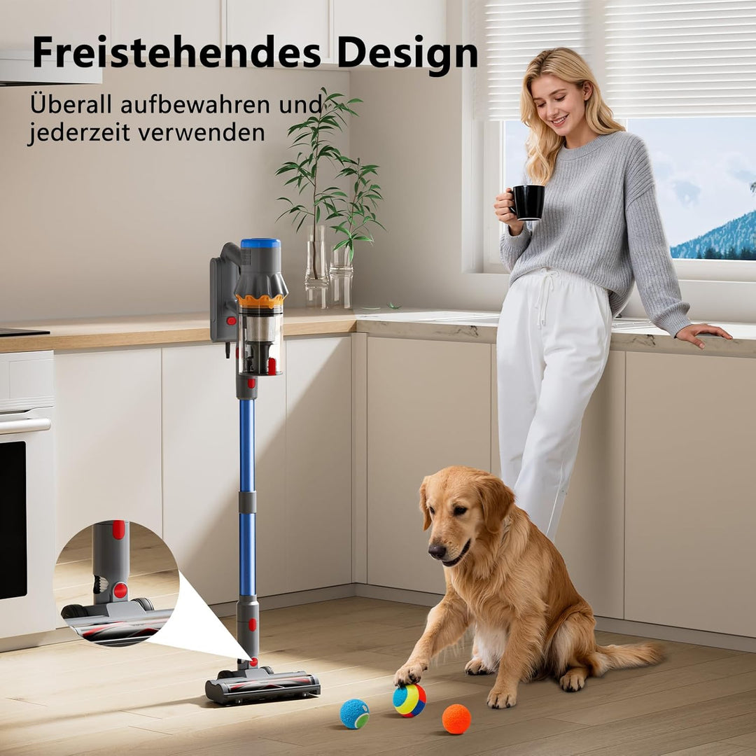 Akku Staubsauger, 58000Pa Staubsauger Kabellos, Akkustaubsauger mit Display & LED, Anti-Tangle-Bürst
