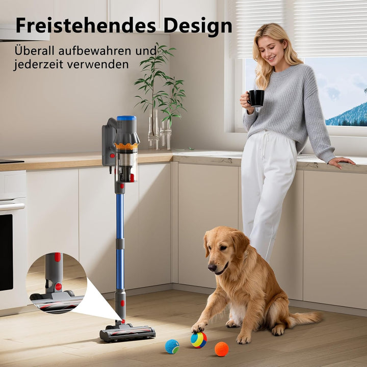 Akku Staubsauger, 58000Pa Staubsauger Kabellos, Akkustaubsauger mit Display & LED, Anti-Tangle-Bürst