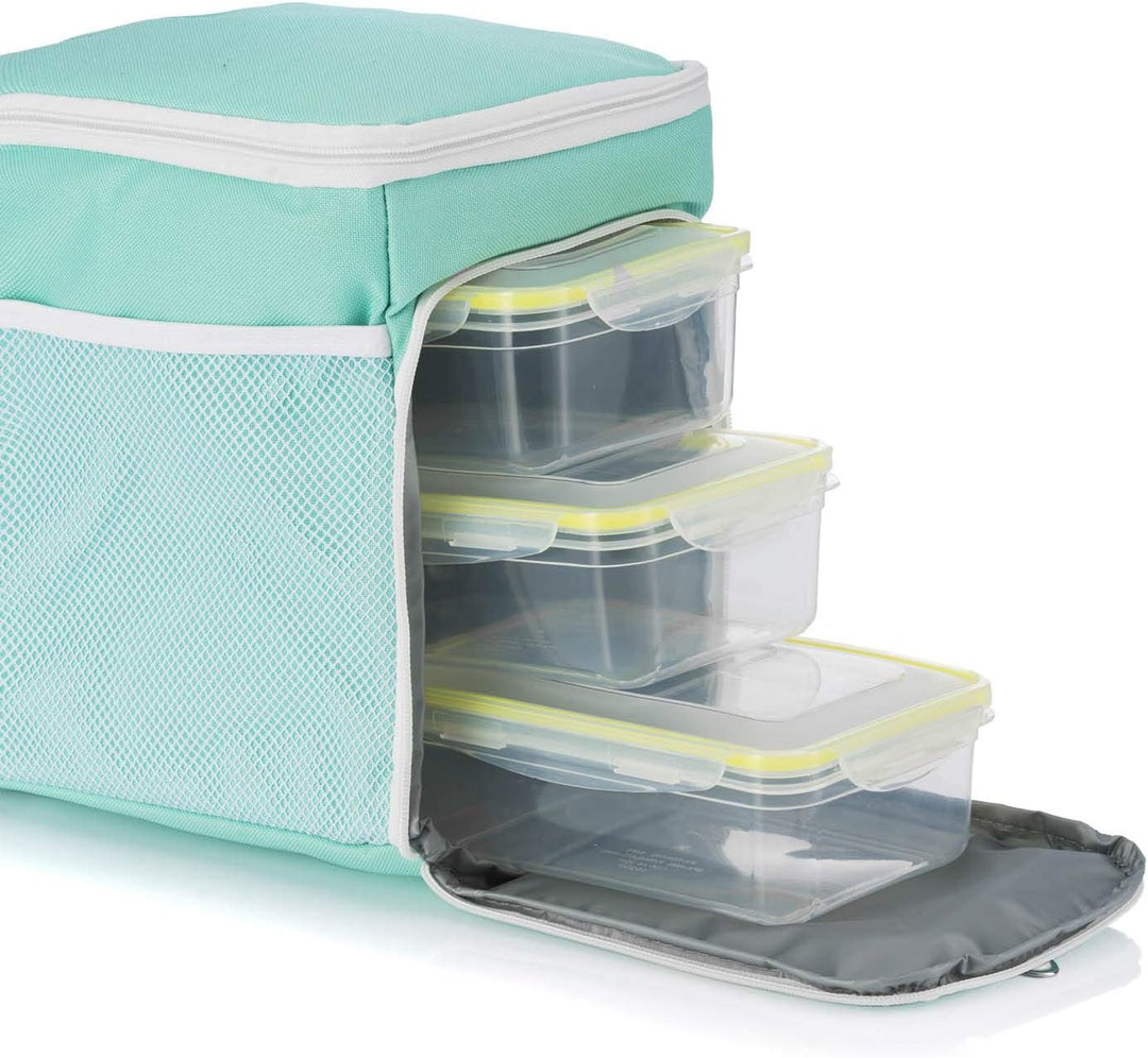 Dimono® Kühltasche 15L mit 3 Brotzeitdosen; Picknick-Tasche mit 3 Meal Prep Launchbox Dosen + Deckel